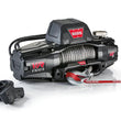 Angled view of the WARN VR EVO 12-S 12,000 lb truck, Jeep, and SUV winch with 90 ft synthetic rope and hawse fairlead
