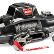 Angled view of the WARN ZEON XD 10-S 10,000 lb truck, Jeep, and SUV winch with 100 ft synthetic rope and hawse fairlead