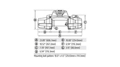 Dimension diagram for the WARN ZEON XD 12-S 12,000 lb truck, Jeep, and SUV winch showing measurements and mounting layout