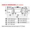 Dimension diagram for the WARN ZEON XC 14-S 14,000 lb truck, Jeep, and SUV winch showing measurements and mounting layout