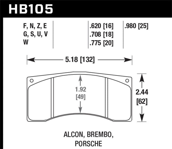 Hawk Prorsche/Alcon/Brembo DTC-50 Race Brake Pads
